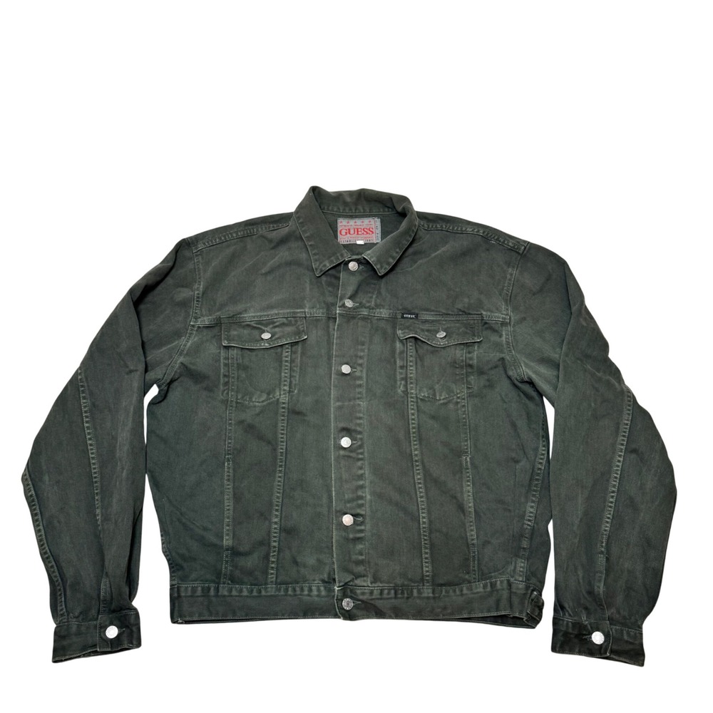 Vintage Guess Denim Trucker Jacket Green 80s 90 Men's Size XXXL